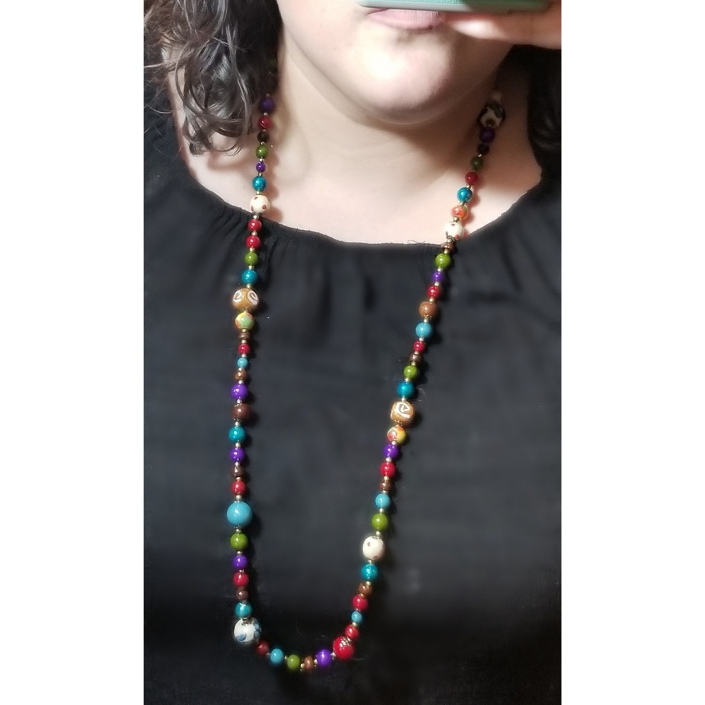 Multi color beaded long necklace